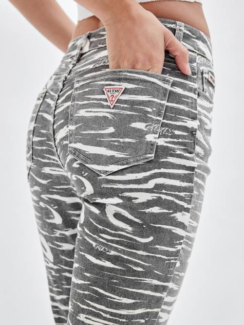GUESS pantalones bootcut con estampado de cebra originals unisexo 0P8X177 negro azabache multicolor vestir