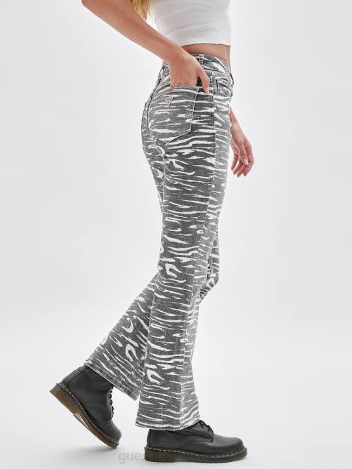 GUESS pantalones bootcut con estampado de cebra originals unisexo 0P8X177 negro azabache multicolor vestir