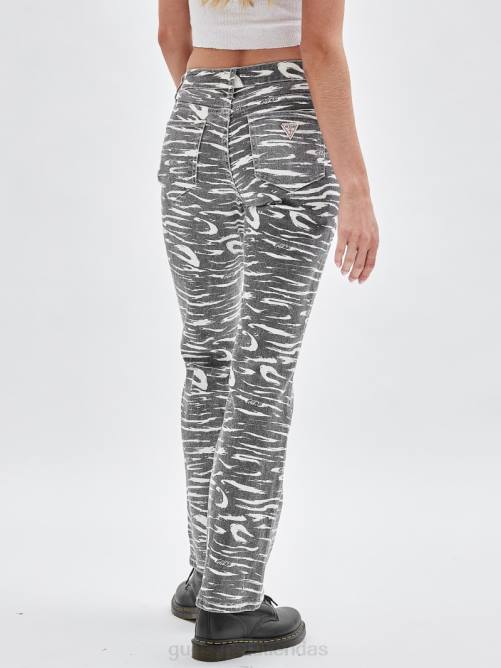 GUESS pantalones bootcut con estampado de cebra originals unisexo 0P8X177 negro azabache multicolor vestir