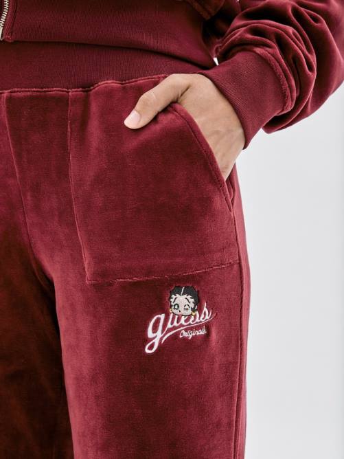 GUESS pantalones de terciopelo originals x betty boop unisexo 0P8X2478 vino vestir