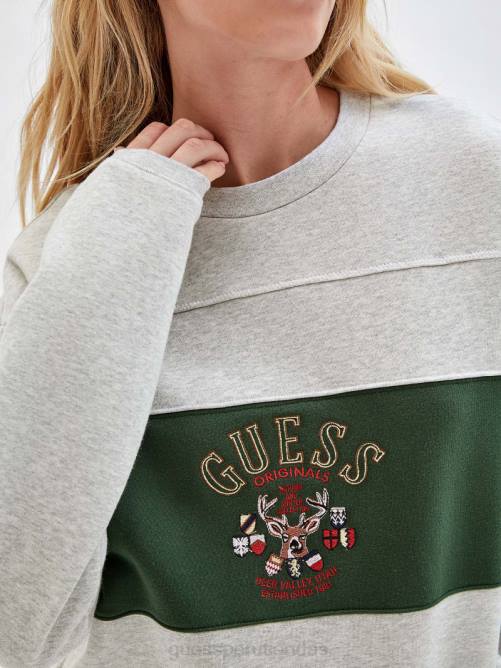 GUESS suéter con cuello redondo y diseño de ciervo original unisexo 0P8X1270 brezo gris salpicado vestir