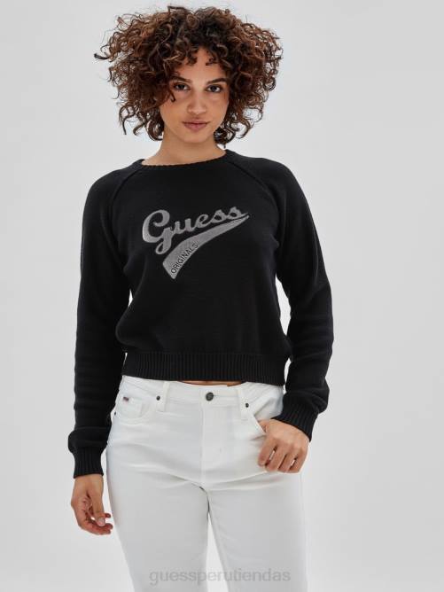 GUESS suéter original con logo ecológico unisexo 0P8X1373 negro vestir