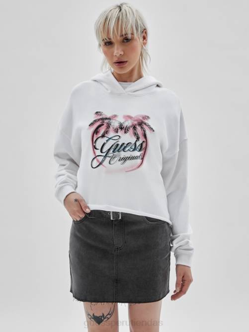 GUESS sudadera con capucha originals eco palm unisexo 0P8X1357 blanco puro vestir