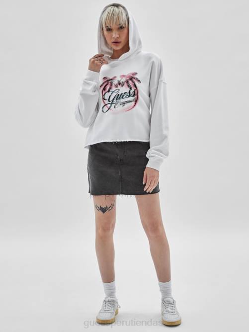 GUESS sudadera con capucha originals eco palm unisexo 0P8X1357 blanco puro vestir