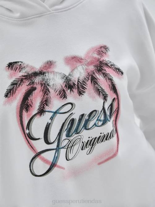 GUESS sudadera con capucha originals eco palm unisexo 0P8X1357 blanco puro vestir