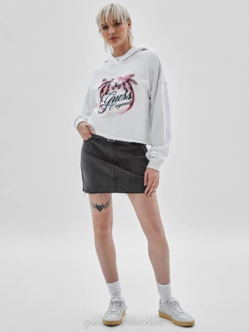 GUESS sudadera con capucha originals eco palm unisexo 0P8X1357 blanco puro vestir