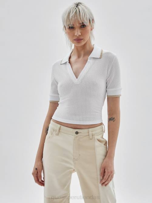 GUESS top con cuello original unisexo 0P8X1084 blanco puro vestir