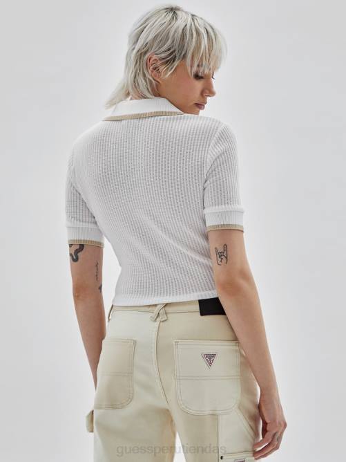 GUESS top con cuello original unisexo 0P8X1084 blanco puro vestir