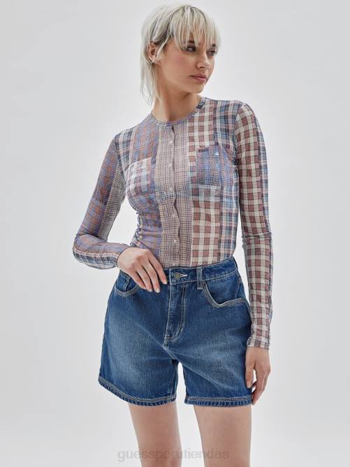 GUESS top de malla a cuadros originals unisexo 0P8X1026 orilla arenosa multi vestir