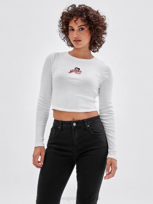 GUESS top de manga larga originals x betty boop unisexo 0P8X1342 blanco puro vestir