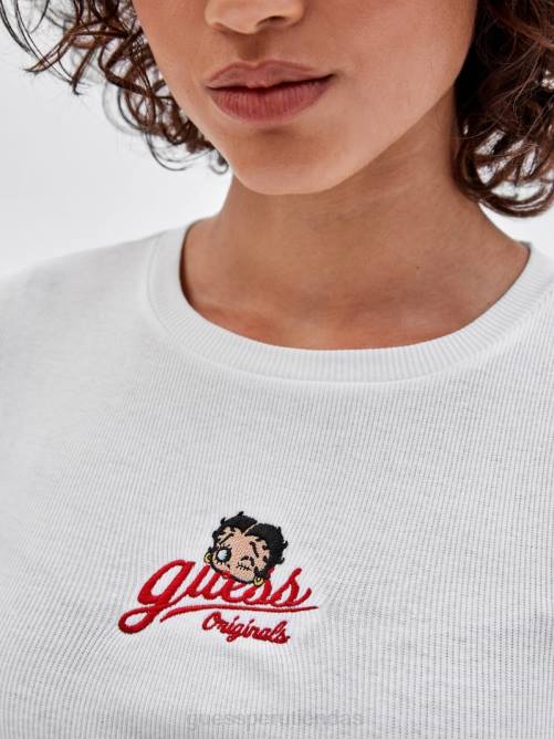 GUESS top de manga larga originals x betty boop unisexo 0P8X1342 blanco puro vestir