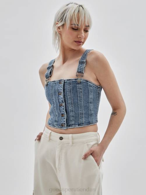 GUESS top de mezclilla con bustier originals unisexo 0P8X1250 ve a donna lavado medio vestir