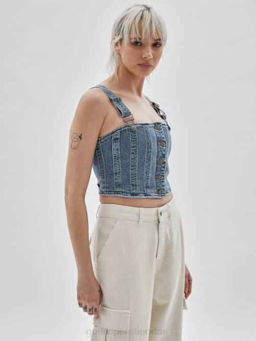 GUESS top de mezclilla con bustier originals unisexo 0P8X1250 ve a donna lavado medio vestir