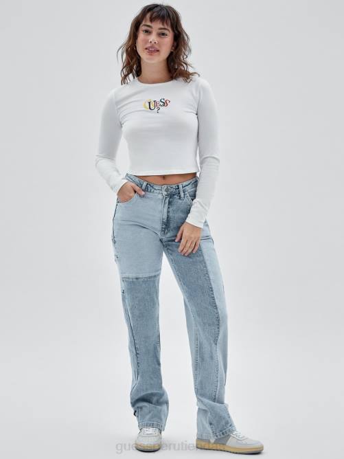 GUESS top originals de manga larga con logo unisexo 0P8X1380 blanco puro multi vestir