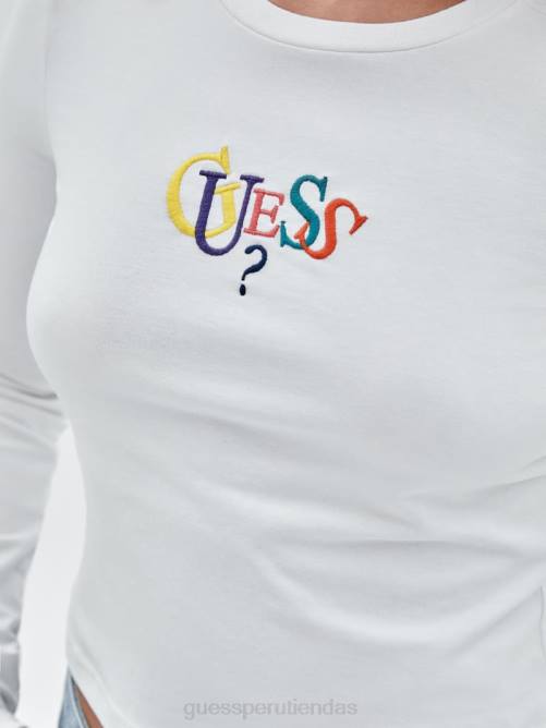 GUESS top originals de manga larga con logo unisexo 0P8X1380 blanco puro multi vestir
