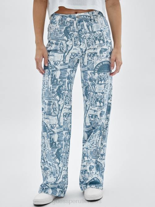 GUESS vaqueros anchos con estampado vintage originals unisexo 0P8X174 blanco puro multi vestir