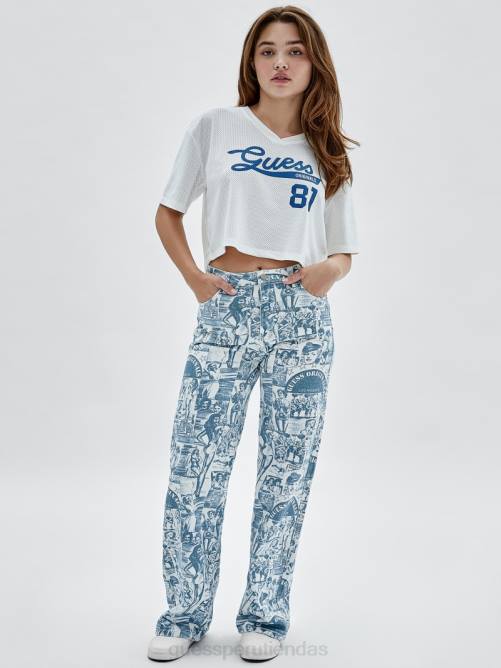 GUESS vaqueros anchos con estampado vintage originals unisexo 0P8X174 blanco puro multi vestir