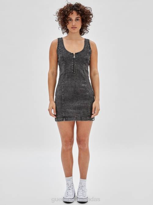 GUESS vestido con cremallera original unisexo 0P8X361 lavado negro claro vestir