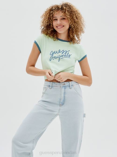 GUESS camiseta corta con ringer originals mujer 0P8X1352 jade suave vestir