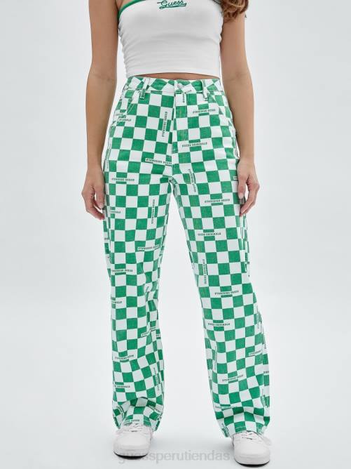 GUESS jeans carpinteros a cuadros originales unisexo 0P8X197 matcha verde múltiple vestir