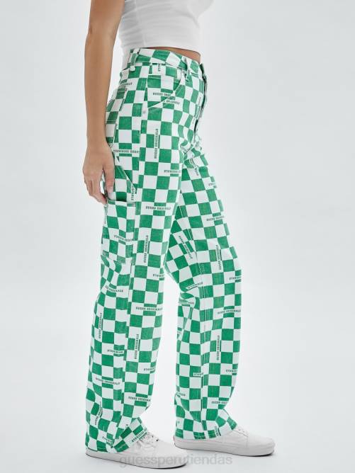 GUESS jeans carpinteros a cuadros originales unisexo 0P8X197 matcha verde múltiple vestir