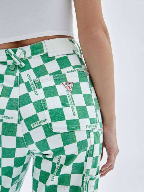 GUESS jeans carpinteros a cuadros originales unisexo 0P8X197 matcha verde múltiple vestir