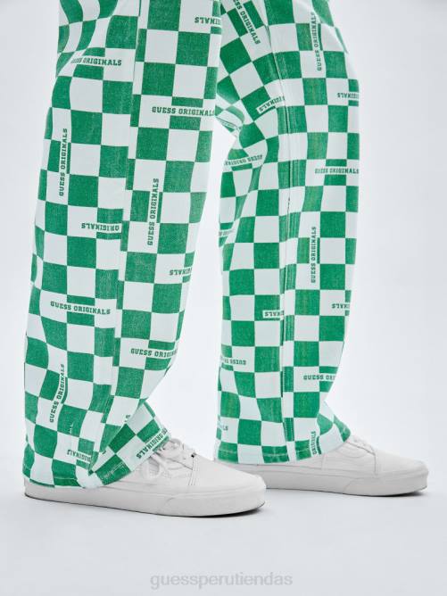 GUESS jeans carpinteros a cuadros originales unisexo 0P8X197 matcha verde múltiple vestir