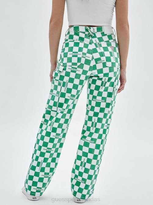 GUESS jeans carpinteros a cuadros originales unisexo 0P8X197 matcha verde múltiple vestir