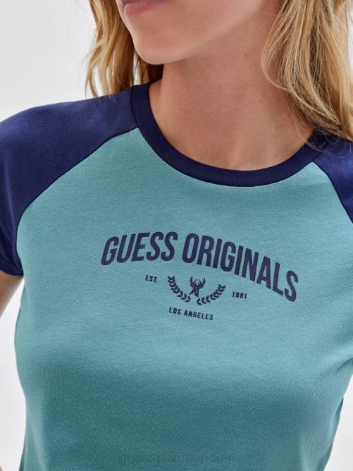 GUESS Camiseta corta para bebé raglán Originals unisexo 0P8X1318 verde azulado suave multicolor vestir