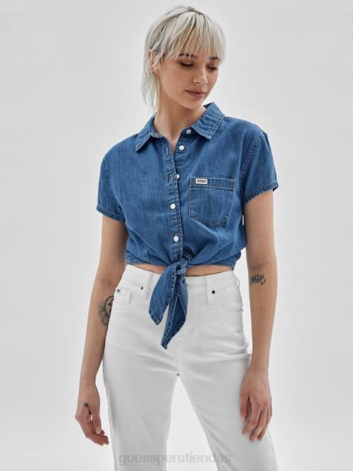 GUESS camisa vaquera originals con lazo en el frente unisexo 0P8X1356 ir a lavado medio ruthie vestir