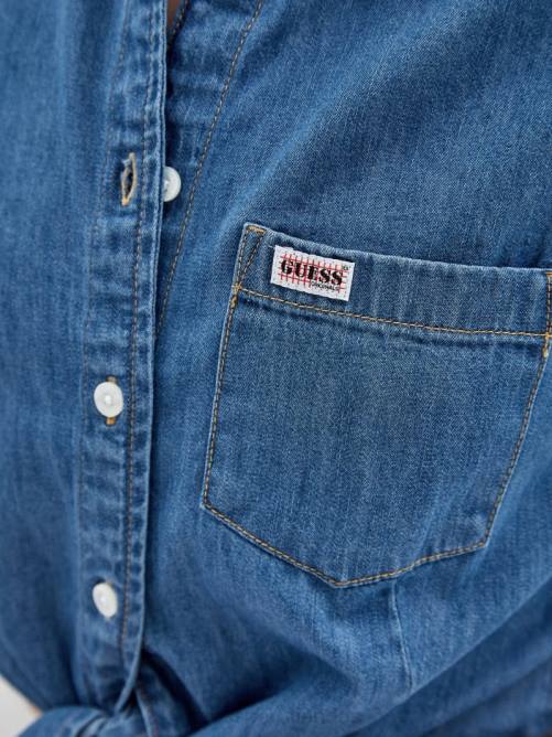 GUESS camisa vaquera originals con lazo en el frente unisexo 0P8X1356 ir a lavado medio ruthie vestir