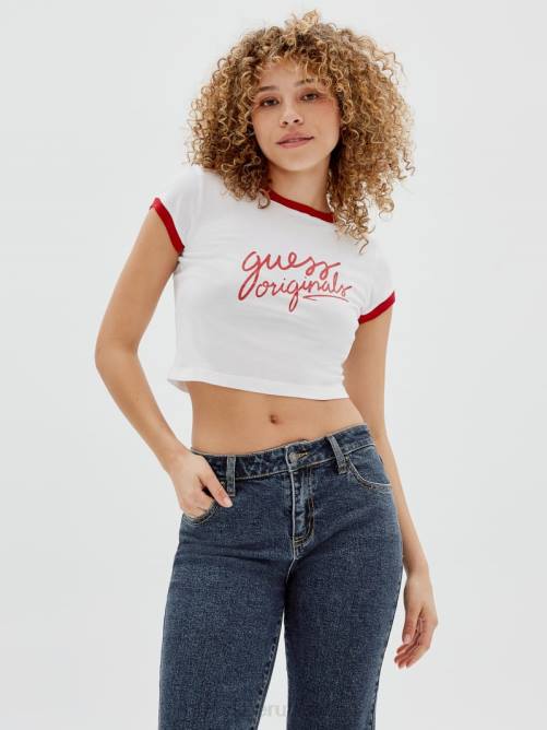 GUESS camiseta corta con ringer originals unisexo 0P8X1367 blanco puro vestir