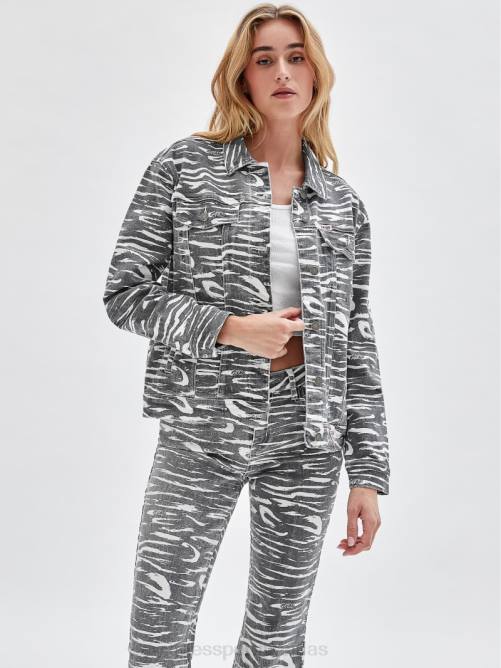 GUESS chaqueta vaquera con estampado de cebra originals unisexo 0P8X1857 negro azabache multicolor vestir